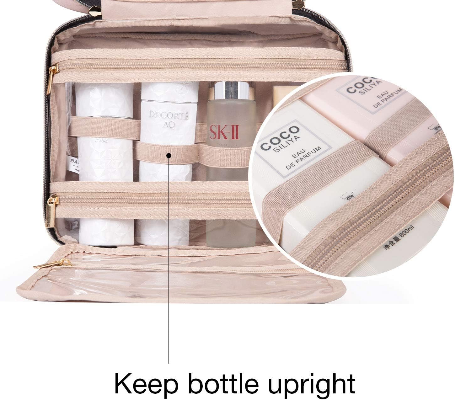 BAGSMART Large Toiletry Bag Travel Bag with Hanging Hook, Water-resistant Makeup Cosmetic Bag Travel Organizer for Accessories, Shampoo, Full Sized Container, Toiletries - Image 5