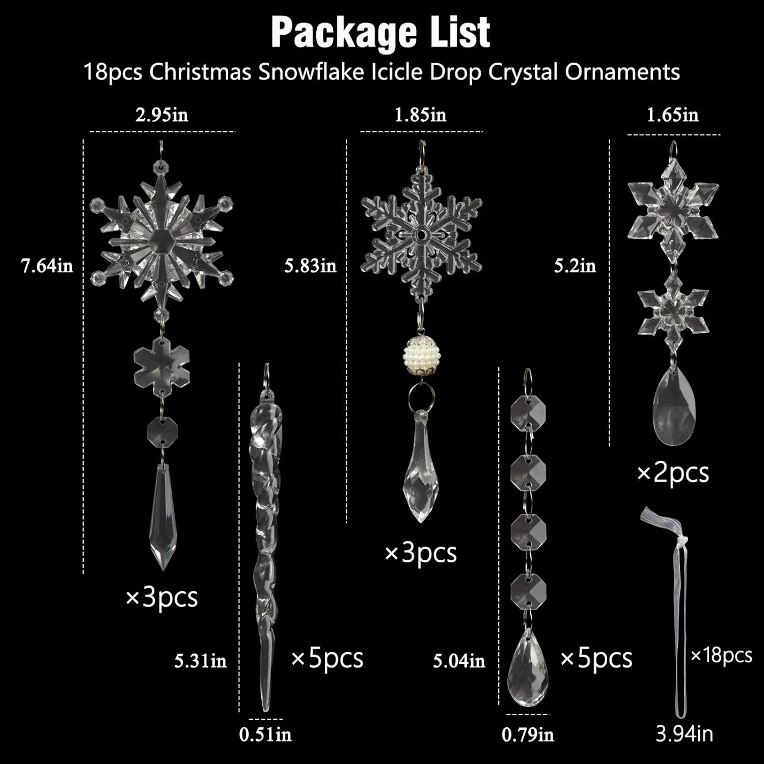 18pcs Christmas Tree Decoration Crystal Ornaments - Hanging Acrylic Christmas Snowflake Icicle Drop Crystal Ornaments for Christmas Tree Winter New Year Party Supplies - Image 4