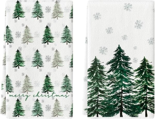 Artoid Mode Xmas Tree Merry Christmas Kitchen Towels Dish Towels, 18x26 Inch Holiday Snowflakes Winter Decoration Hand Towels Set of 2 - Image 2