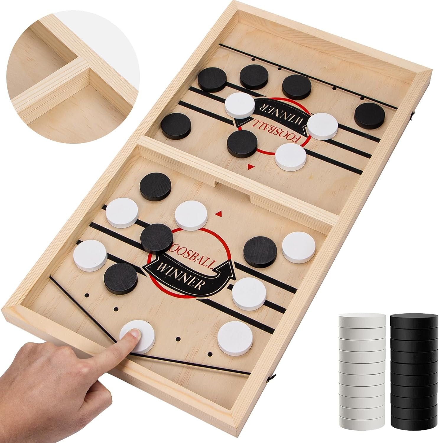 Extra Large Wooden Fast Sling Puck Game – Super Sling Hockey Table for Family Game Night & Parties | Foosball Winner String Puck Game with 20 Pucks & Storage Bag | Premium Wood Construction - Image 2
