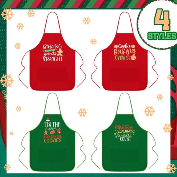 4 Pcs Christmas Apron for Women Men Adjustable Kitchen Chef Apron Cookie Gingerbread Man Santa Hat Christmas Baking Apron for Xmas Kitchen Cooking Baking Crafts Party Supplies - Image 4