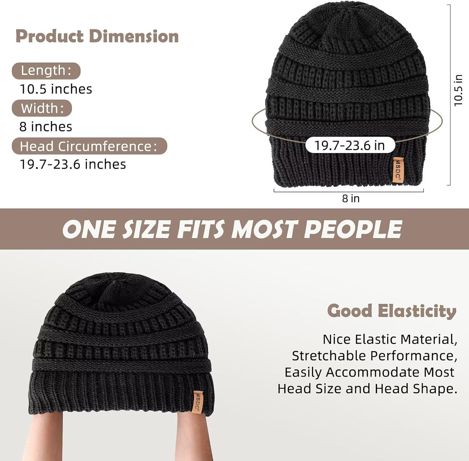 3 Pack Satin Lined Beanie for Women, Warm Slouchy Winter Hats with Silk Lined, Fashionable Oversized Cable Knit Hat Skull Cap - Image 3