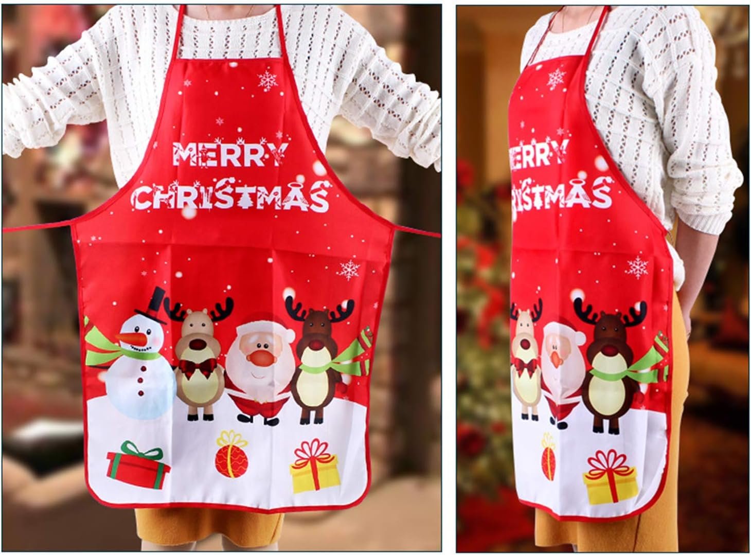 2 Pack Chistmas Apron, Holiday Kitchen Apron Christmas Santa Claus/Elk/Snowman Style Decoration Apron for Christmas Dinner Party Cooking Baking Crafting House Cleaning Kitchen - Image 6
