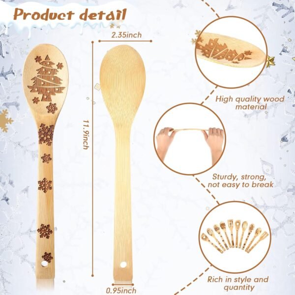 10 Piece Christmas Spatula Burned Spoons Wooden Christmas Kitchen Utensils Spoon Wood Slotted Decorated Wooden Spoons Spatula Christmas Cooking Utensils for Christmas Kitchen Decoration - Image 3