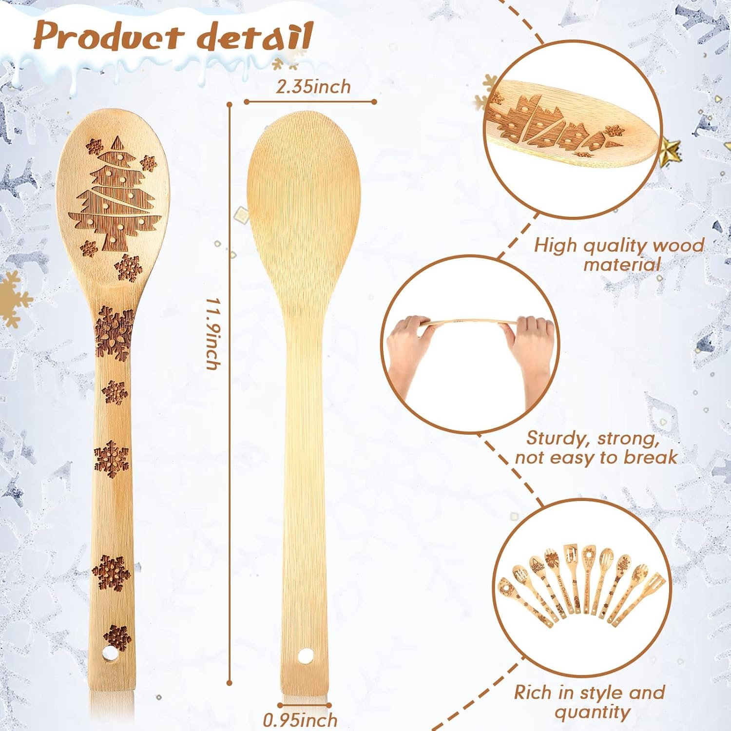 10 Piece Christmas Spatula Burned Spoons Wooden Christmas Kitchen Utensils Spoon Wood Slotted Decorated Wooden Spoons Spatula Christmas Cooking Utensils for Christmas Kitchen Decoration - Image 3
