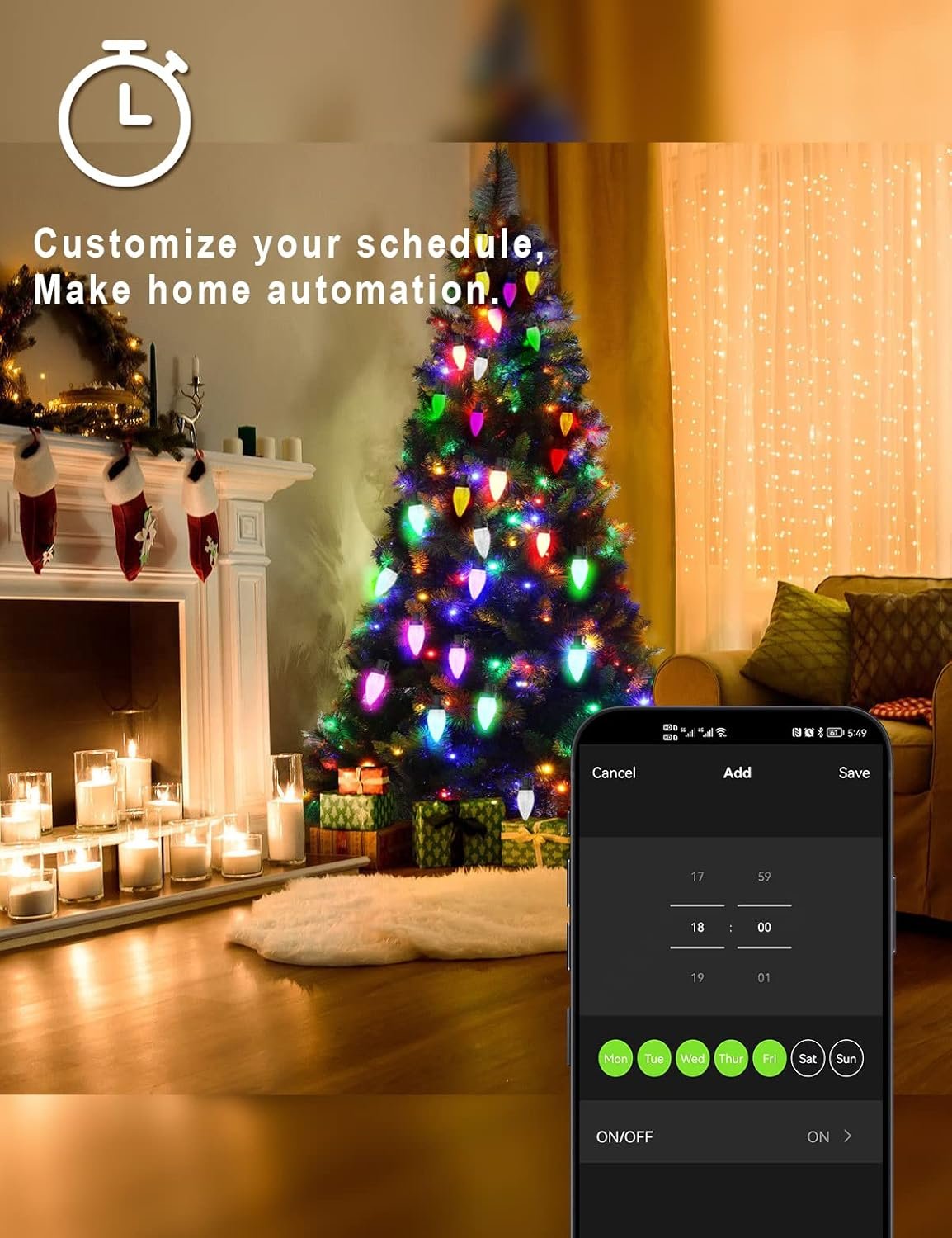 HIITEN RGB C9 Christmas Lights Outdoor 118ft 150LEDs, DIY Chasing Effects Smart LED Christmas Lights, Bluetooth APP Remote Controlled Extendable Color Changing String Lights with Timer Music Sync - Image 5