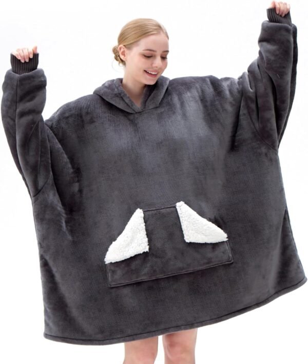 Touchat Wearable Blanket Hoodie, Oversized Sherpa Fleece Sweatshirt Blanket with Giant Hood Pocket and Sleeves for Adult, Warm & Cozy Grey Blanket Gifts for Women - Image 3