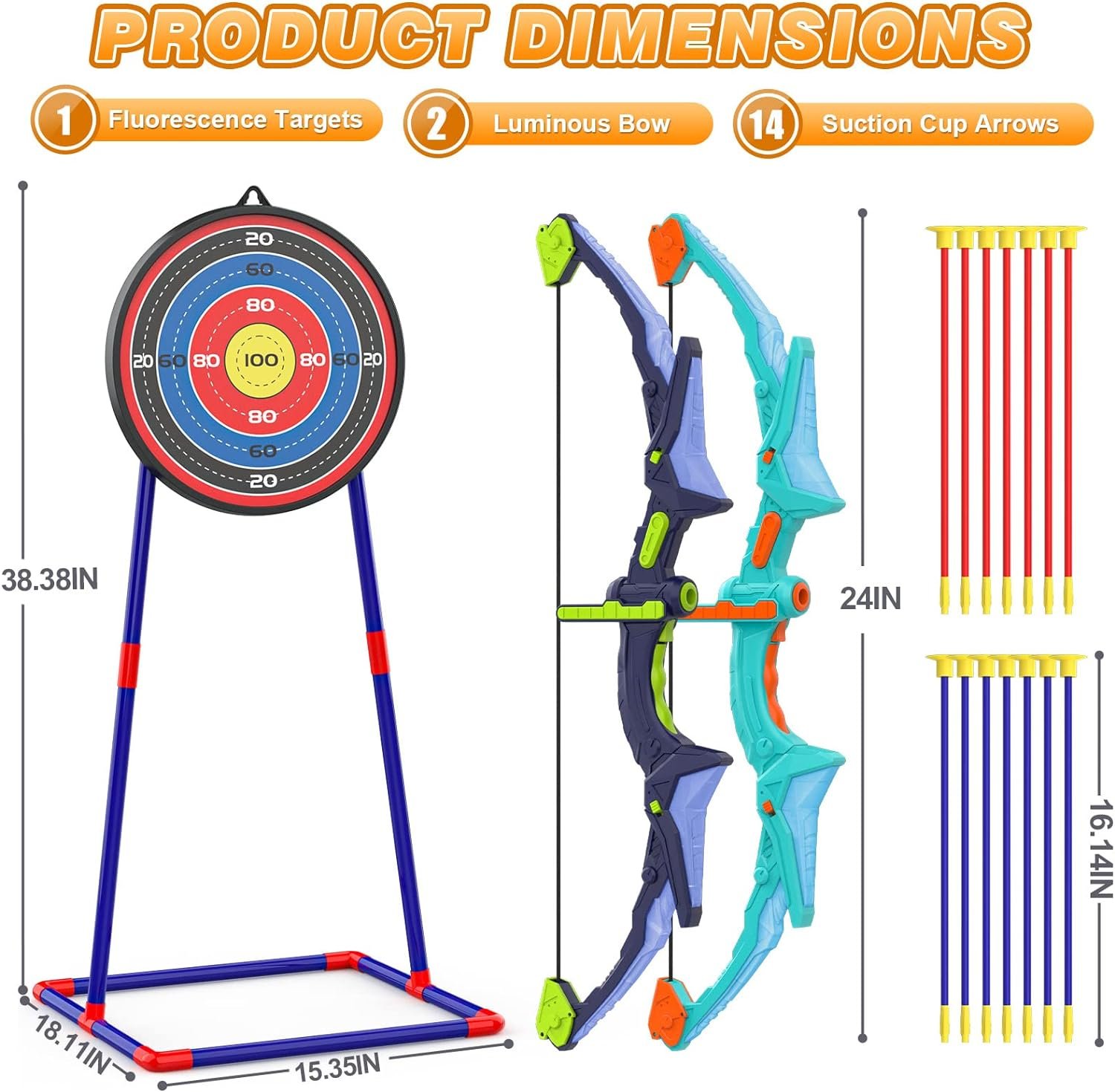 2 Pack Bow and Arrow Set for Kids, Light Up Archery Set with 14 Suction Cup Arrows, Archery Targets Outdoor Games for Kids Ages 4-8 8-12, Birthday Gifts Toys for 5 6 7 8 9 10 11 12 Year Old Boys Girls - Image 7