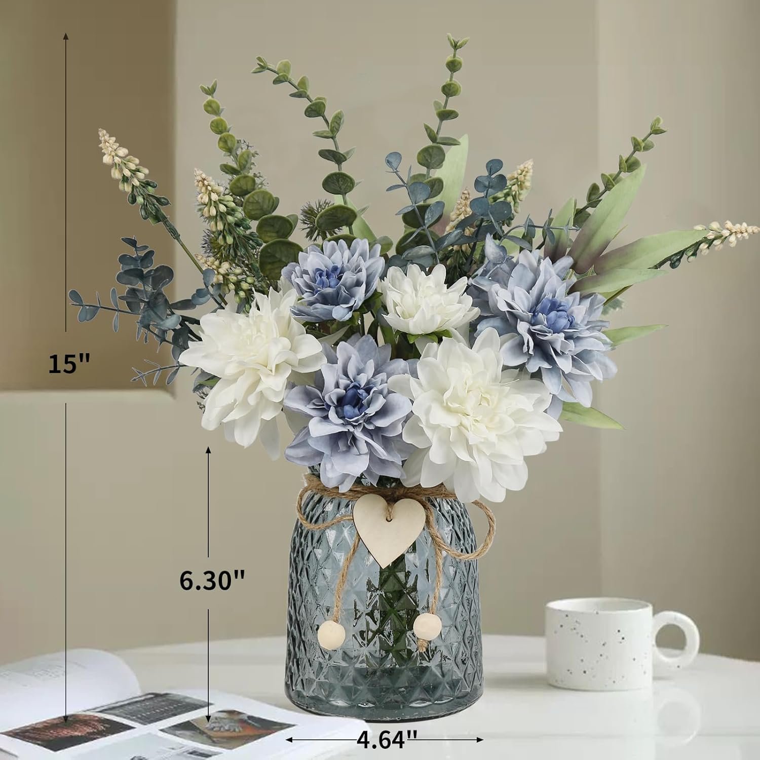 Leftover Faux Flowers in Vase,Artificial Flowers in Vase,Table Centerpieces for Dining Room,Flower Centerpieces for Tables,Fake Flowers with Vase,Kitchen Table Decor,Coffee Table Decor - Image 3
