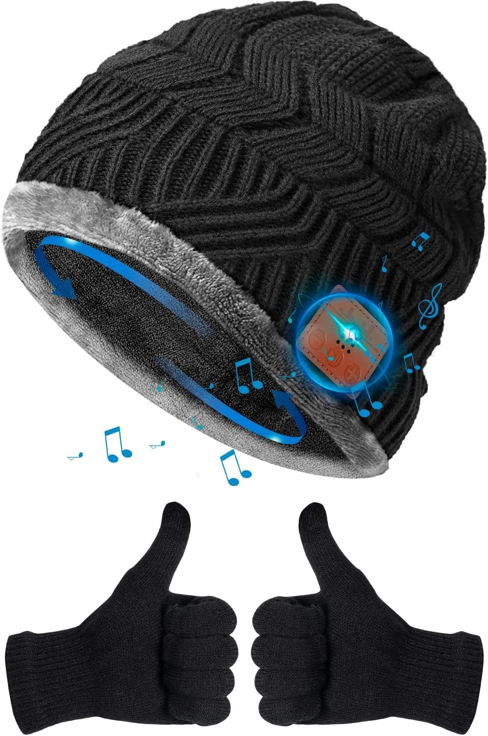 HIGHEVER Bluetooth Beanie Hat Stocking Stuffers for Men Women V5.0 Wireless Musical Bluetooth Cap Beanie with Speaker for Outdoor Winter Sport Tech Birthday Mens Gifts for Him/Teens/Boys/Girls Black - Image 2