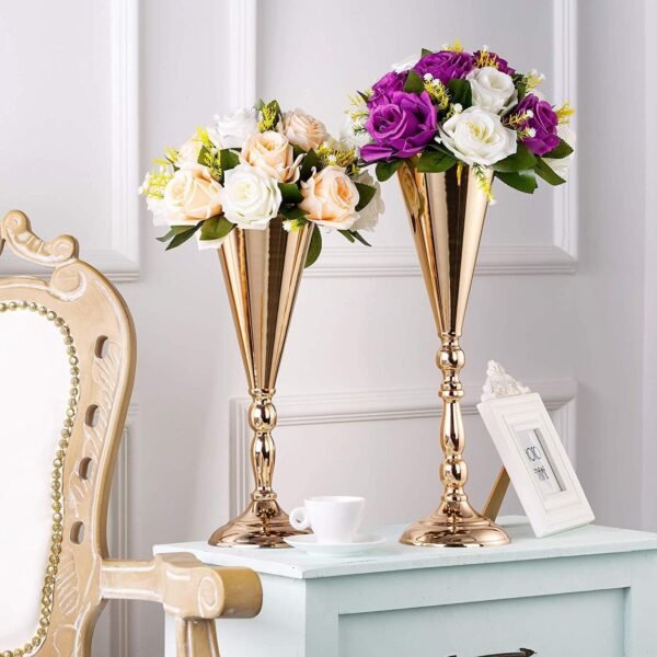 Sziqiqi Trumpet Floral Centerpiece Riser Stand for Wedding Reception Centerpieces Party Event Anniversary Birthday Decoration Flower Arrangement Pack of 2, Rose Gold 16.5in - Image 3
