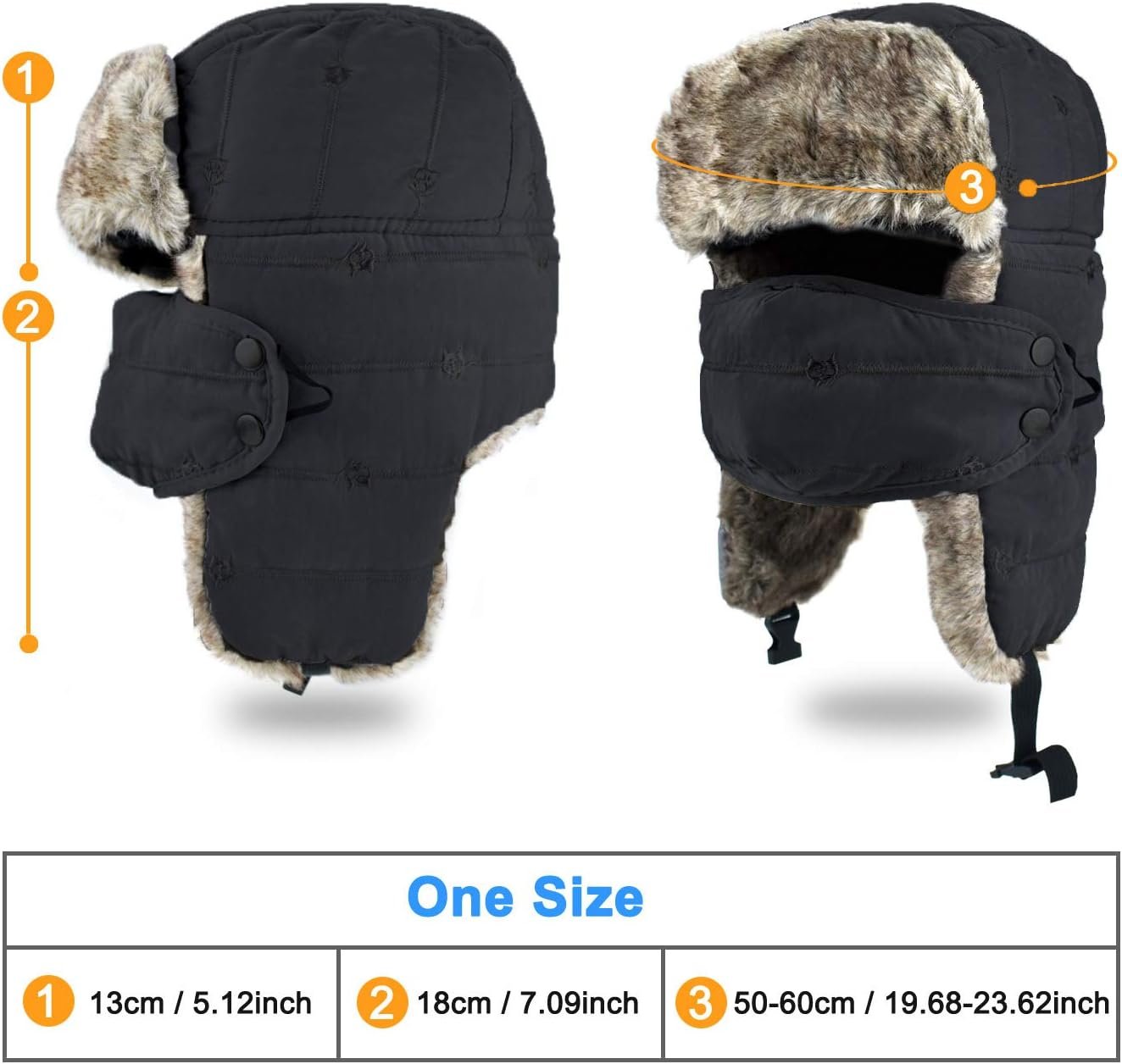 BROTOU Trapper Hat, Winter Warm Trooper Hats with Ear Flaps and Mask, Winter Hat for Men/Women, Fur Lined Ushanka Hat - Image 3