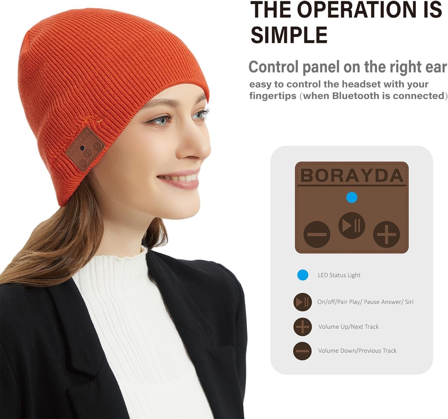Bluetooth Beanie, Bluetooth 5.2 Wool Hat HD Stereo,24 Hours Play Time,Built-in Microphone, Men's/Women's Christmas Electronic Gift (Black) - Image 9