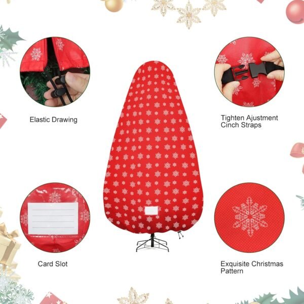 Upright Christmas Tree Storage Bag,Tree Storage Cover with Adjustable Straps,Tear Resistant Christmas Tree Storage Bag for 7.5Foot Assembled Trees-Snow Printing Red - Image 5