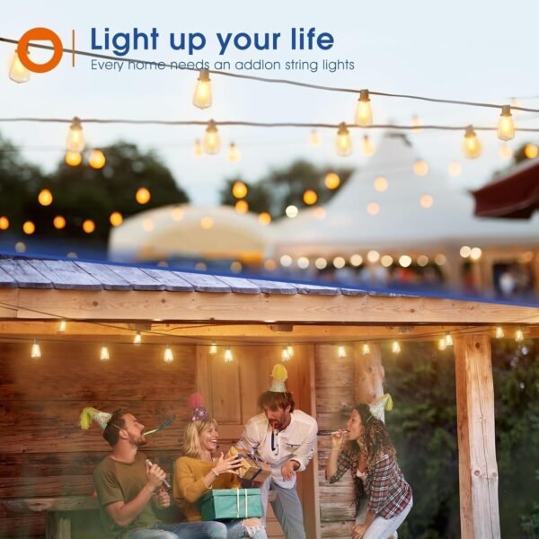 addlon 100FT(50FT*2) LED Outdoor String Lights Waterproof Patio Lights with 32 Shatterproof ST38 Replaceable Bulbs(2 Spare), Dimmable Outside Hanging Lights Connectable for Porch, Backyard, 2200K - Image 8