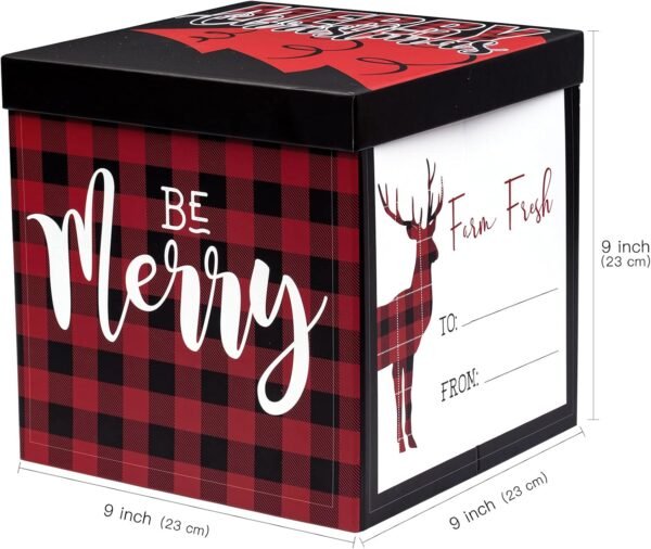 WRAPAHOLIC 9" Christmas Gift Box with Lid - Red and Black Buffalo Plaid Design Gift Box and 2 Pcs Tissue Paper for Christmas, Holiday, Party, Gift Giving and More - Image 3