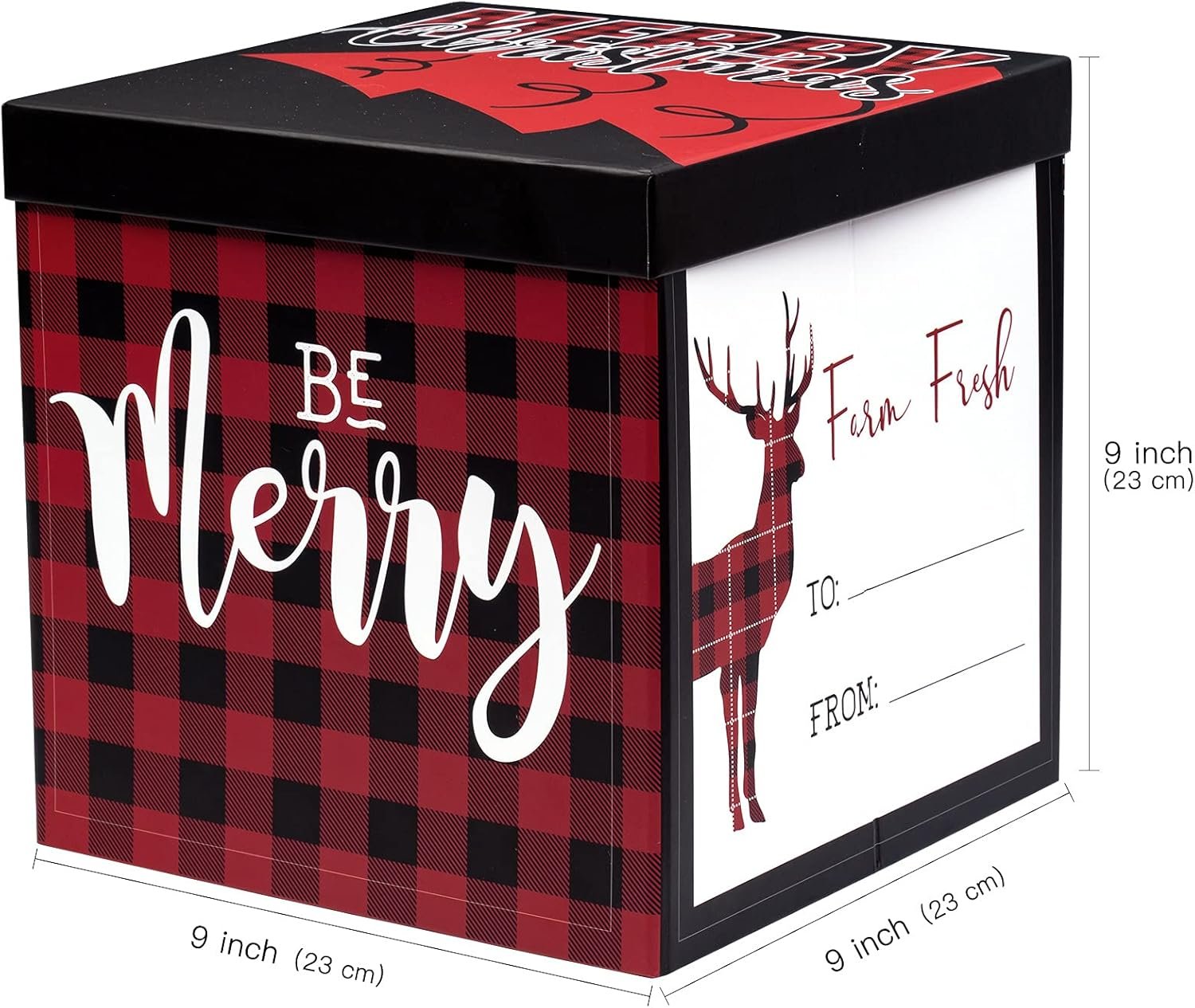 WRAPAHOLIC 9" Christmas Gift Box with Lid - Red and Black Buffalo Plaid Design Gift Box and 2 Pcs Tissue Paper for Christmas, Holiday, Party, Gift Giving and More - Image 3