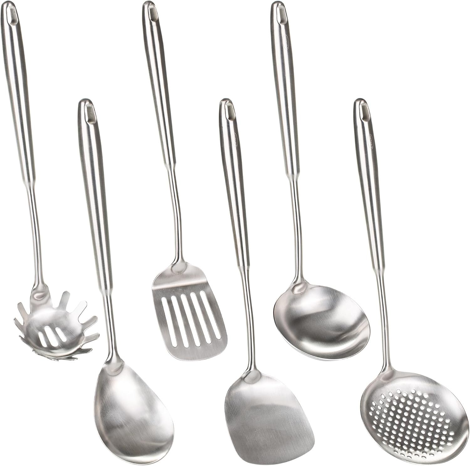 FJNATINH 6-Pieces 304 Stainless Steel Wok Spatula Set,Cooking Utensil Set,Soup Ladle Colander,Nonstick Kitchen Cooking Utensils Set with Spatula,Kitchenware Tools - Image 2
