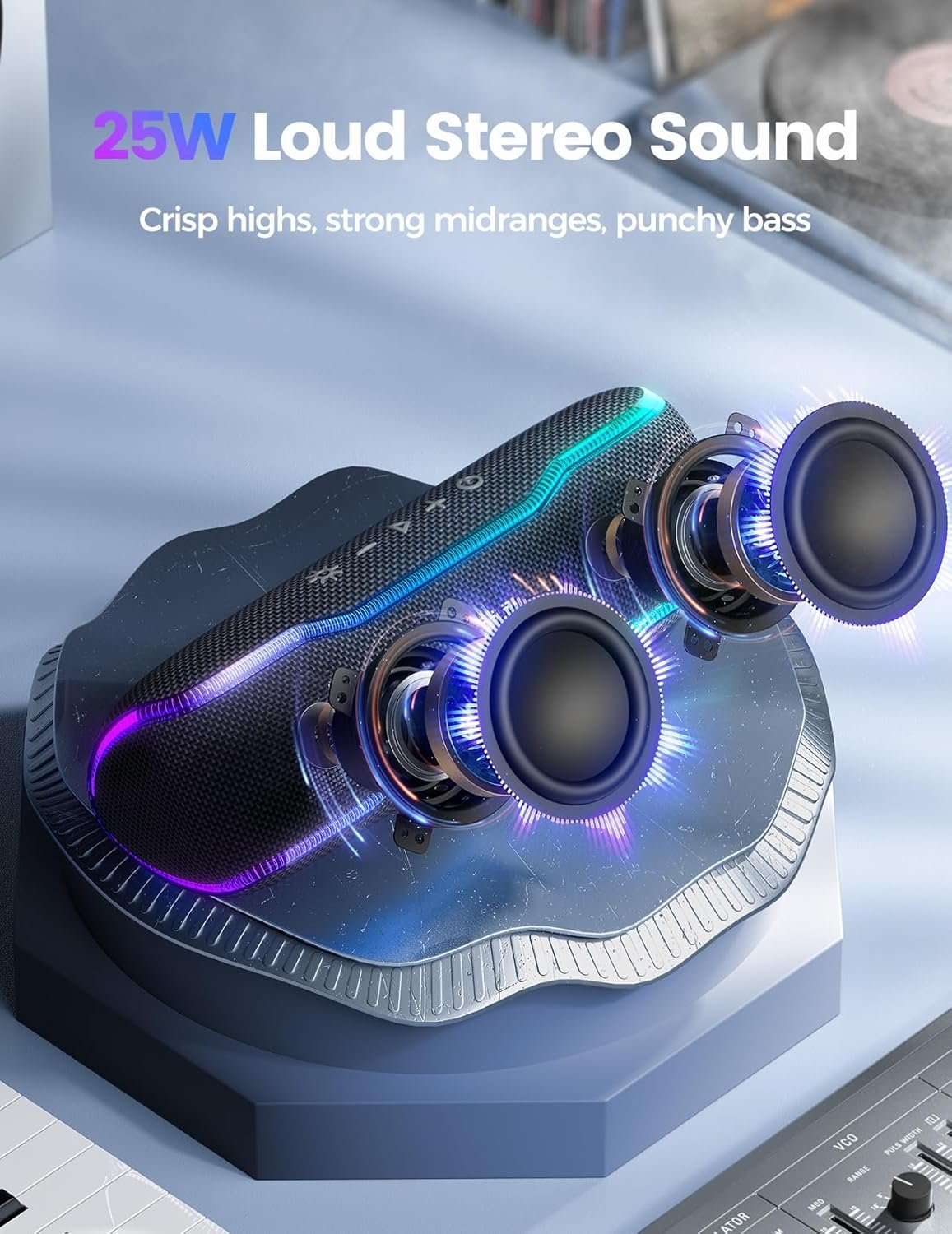 Portable Bluetooth Speaker, IPX7 Waterproof Wireless Speaker with Colorful Flashing Lights, 25W Super Bass 24H Playtime, 100ft Range, TWS Pairing for Outdoor, Home, Party, Beach, Travel - Image 3