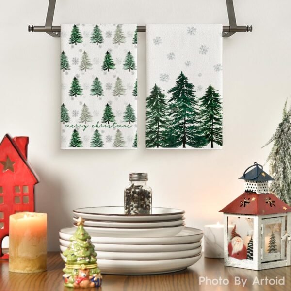 Artoid Mode Xmas Tree Merry Christmas Kitchen Towels Dish Towels, 18x26 Inch Holiday Snowflakes Winter Decoration Hand Towels Set of 2 - Image 3