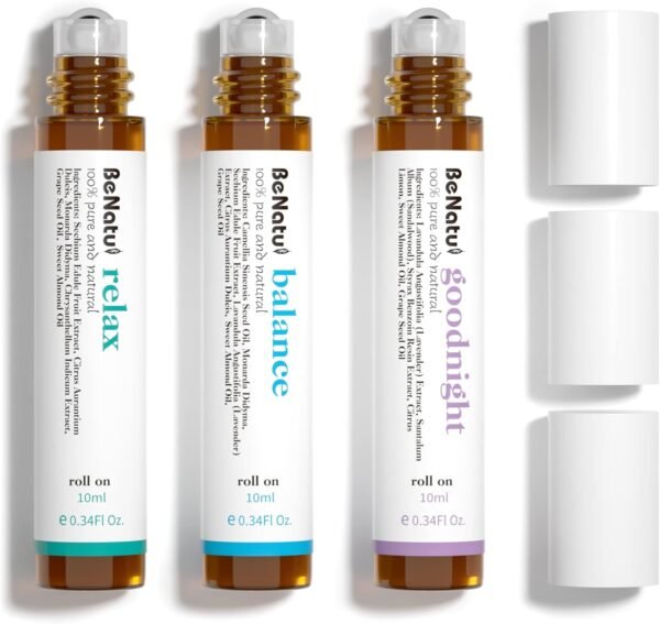Benatu Essential Oils Set (Relax, Goodnight, Balance), Natural Aromatherapy Roll On Blends for Massage, Body Skin Care, Home - Relaxation Fragrance Roller Gift for Women and Men - Image 2