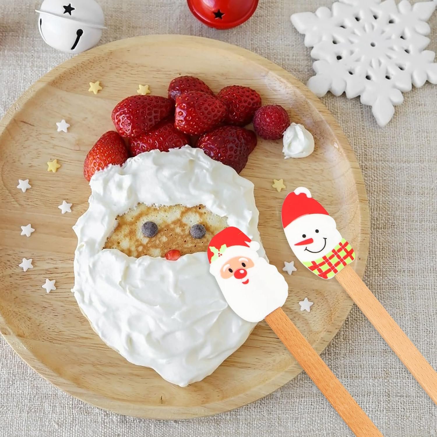 8 Pieces Christmas Silicone Spatula, Santa Claus Snowmen Christmas Tree Pattern Pancake Spatula with Wooden Handle for Kitchen Mixing Stir Butter Cream Cooking Baking - Image 4