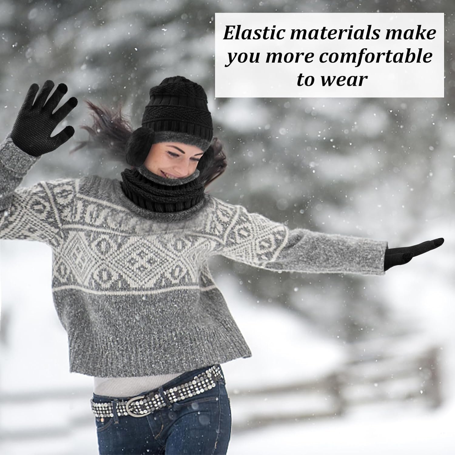 4-Pieces Warm Winter Beanie Hat Scarf Set Thick Knit Hat Beanie Skull Caps Scarfs for Women Men - Image 6