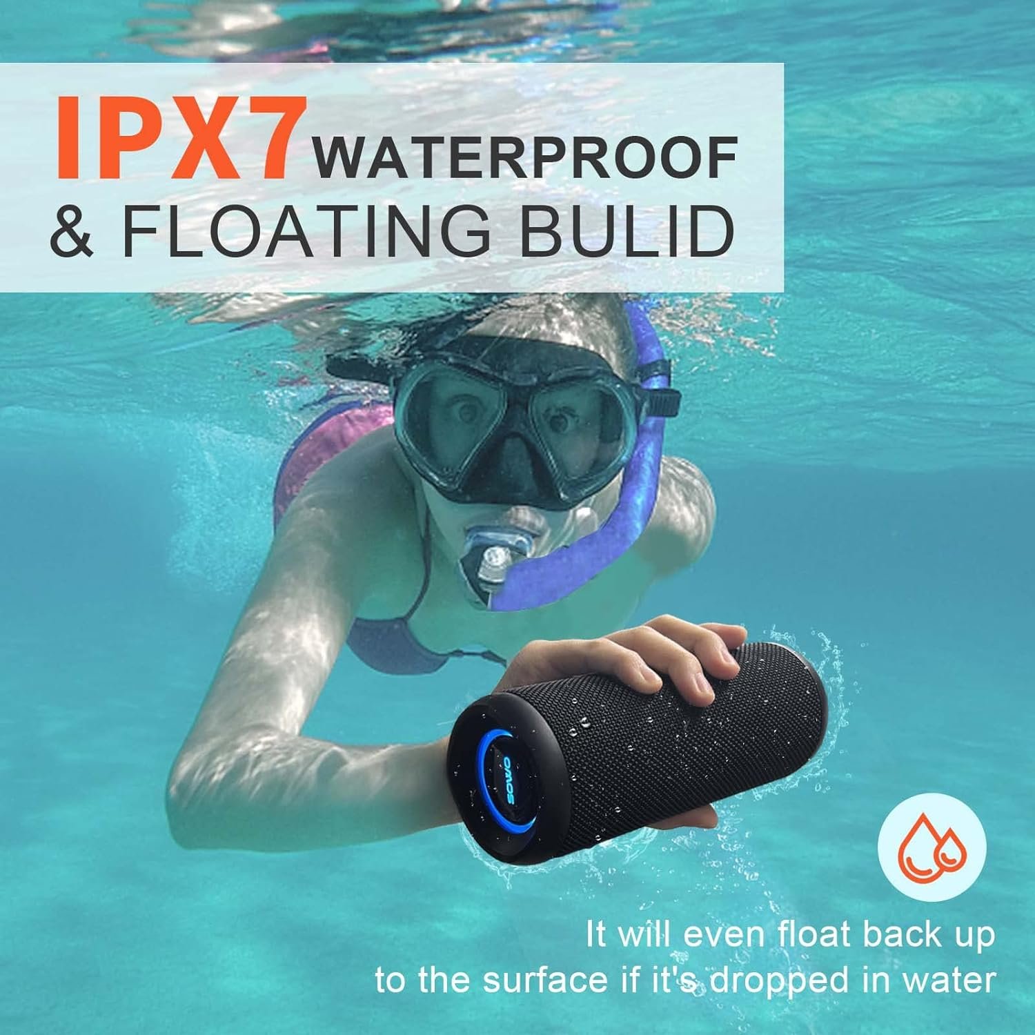 Portable Speaker, Wireless Bluetooth Speaker, IPX7 Waterproof, 25W Loud Stereo Sound, Bassboom Technology, TWS Pairing, Built-in Mic, 16H Playtime with Lights for Home Outdoor - Black - Image 4