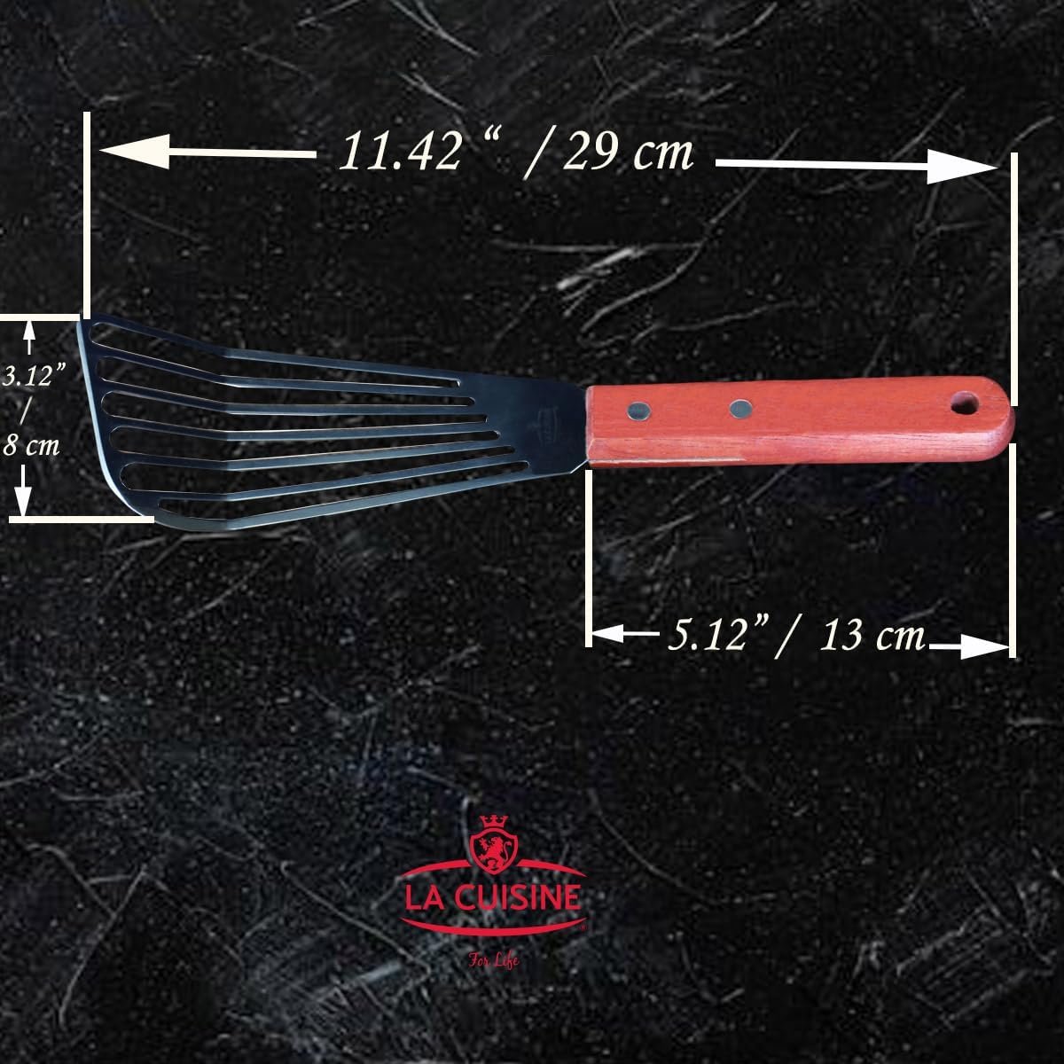 La Cuisine Fish Slotted Spatula Turner with Beveled Edged Stainless Steel, For Flipping Fish Egg Pancake Patties Fries. Blade 6.5", Size 11" - Image 8