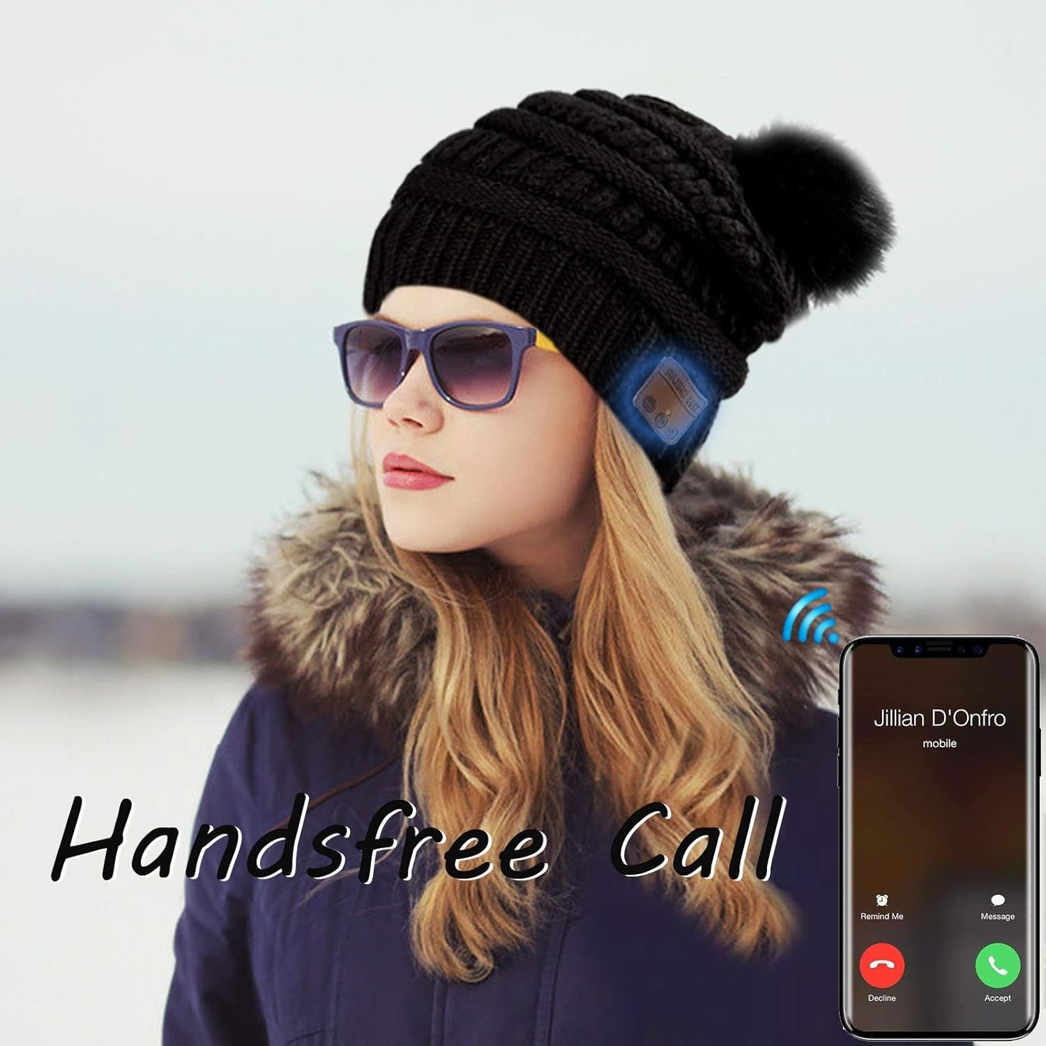 Wireless Beanie Hat for Women Girls Musical Beanie Wireless Headphones Stereo Speaker Hat Built-in Mic Speakerphone Beanie Hat Warm Outdoor Ski Cap - Image 4