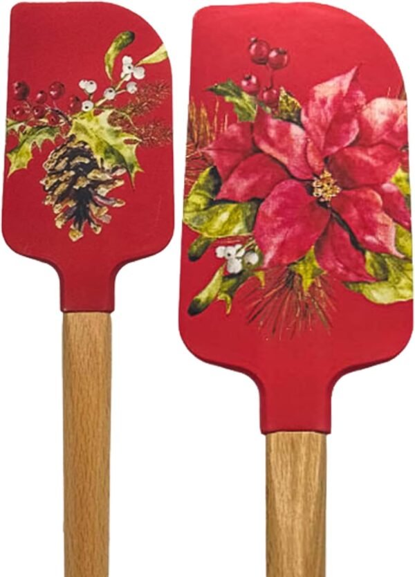 Silicone Spatulas w/Conversion Chart, Set of 2, Holiday Xmas Christmas Gift for Mom Cooking Baking Mixing Flipping Housewarming Cookware Winter Holiday Theme (Poinsettia) - Image 2