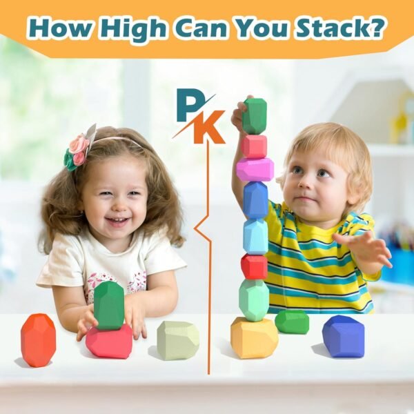 Toddler Toys Wooden Stacking Rocks Big Dice Set, Preschool Learning Activities Classroom Supplies Building Blocks, Safe Creative Kids Toys Family Games Montessori Toys for 1+ Year Old Boys & Girls - Image 5