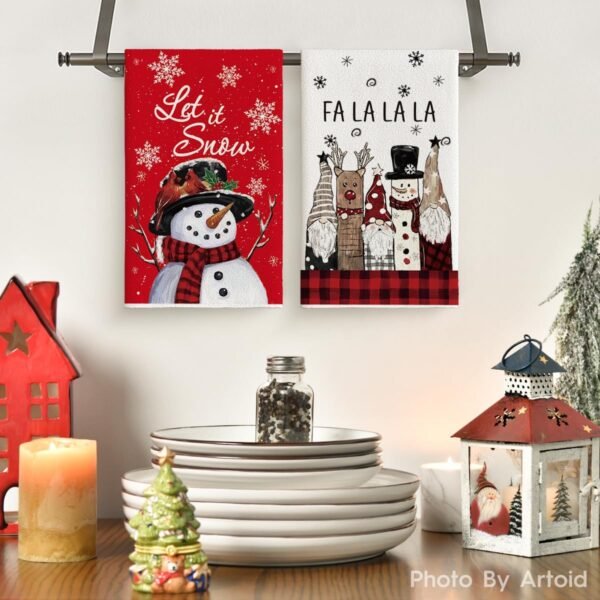 Artoid Mode Red Snowman Xmas Trees Santa Claus Truck Merry Christmas Kitchen Towels Dish Towels, 18x26 Inch Farmhouse Decoration Hand Towels Set of 6 - Image 3