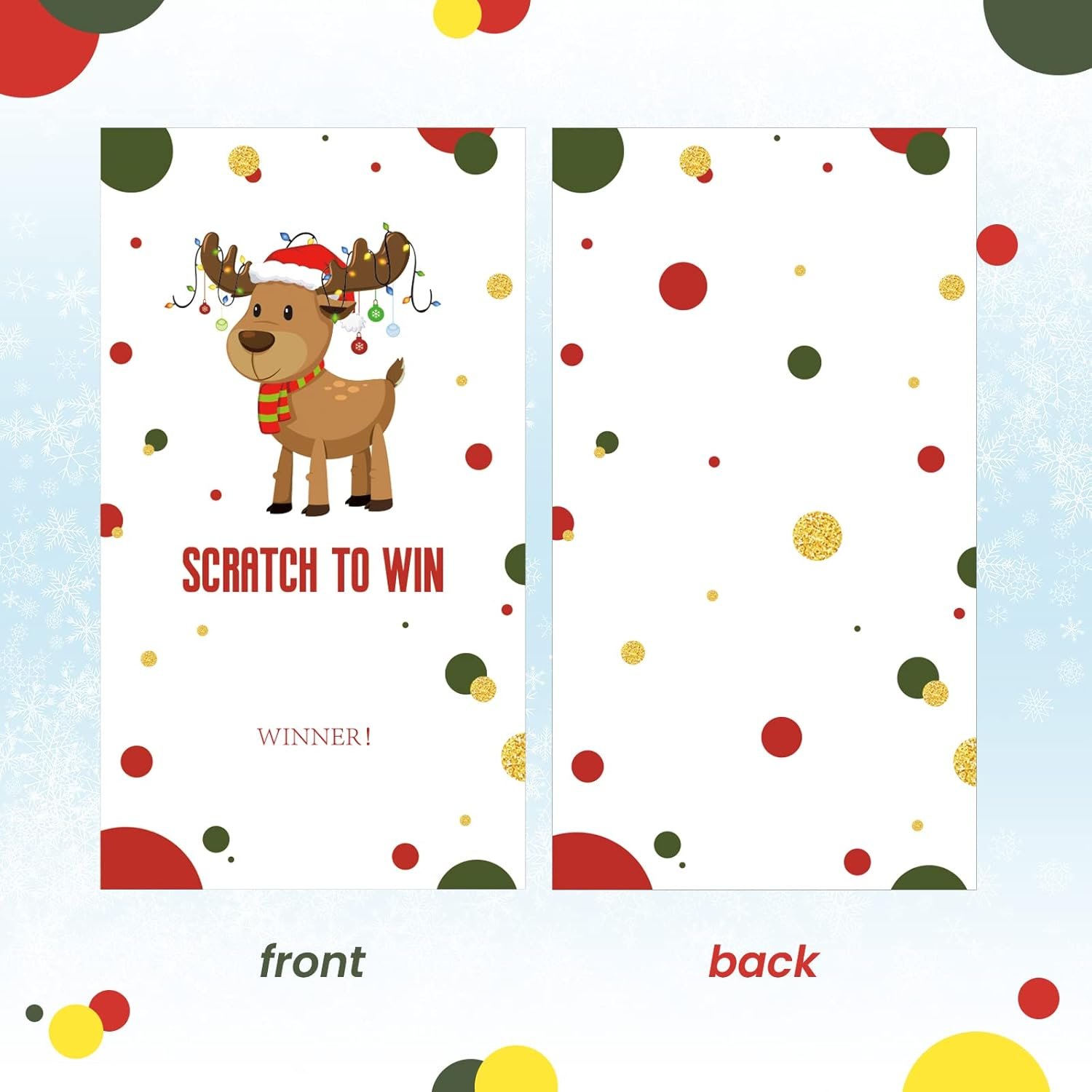 Outus 50 Pieces Christmas Scratch Off Cards Stickers Christmas Party Games Vouchers Festive Raffle Tickets Holiday Business Prize Drawings for Kids Adults Families Events Groups (Reindeer) - Image 5