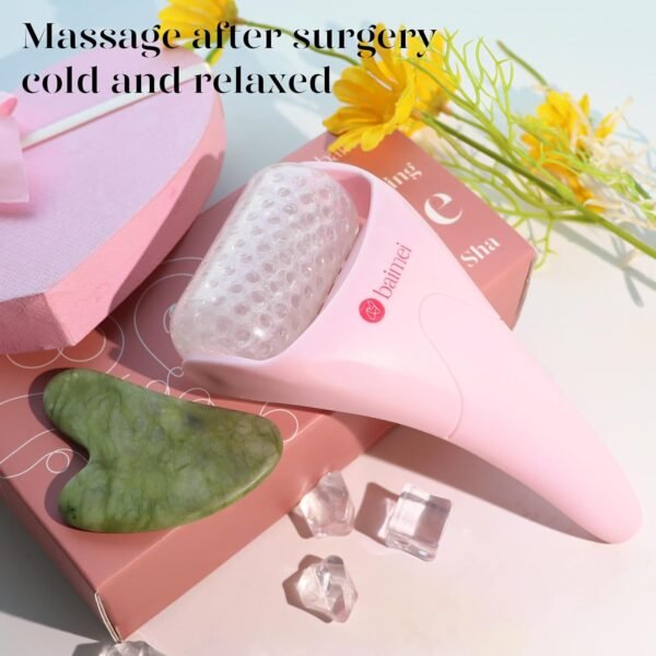 BAIMEI IcyMe Ice Roller for Face Women and Gua Sha Facial Tool Set, Ice Face Roller Reduces Puffiness, Relieves Migraines, Skin Care Tools, Self Care Gift for Women - Pink - Image 10
