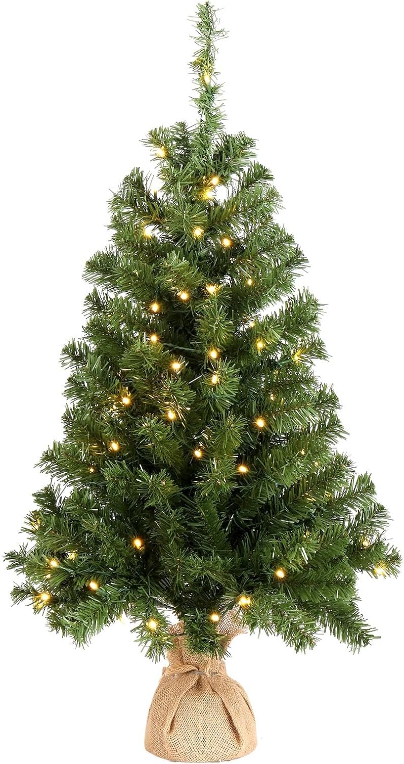VINGLI 3ft Pre-lit Mini Artificial Christmas Tree, Tabletop Xmas Tree with 150 Branches Tips for Christmas Party Home Indoor Decoration (Battery Operated) - Image 2