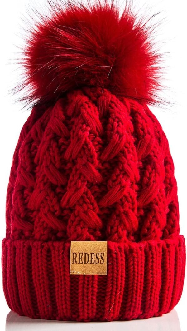 REDESS Women Winter Pompom Beanie Hat Fleece Lined Warm Hats, Thick Slouchy Snow Knit Crossed Cap for Ladies… - Image 3
