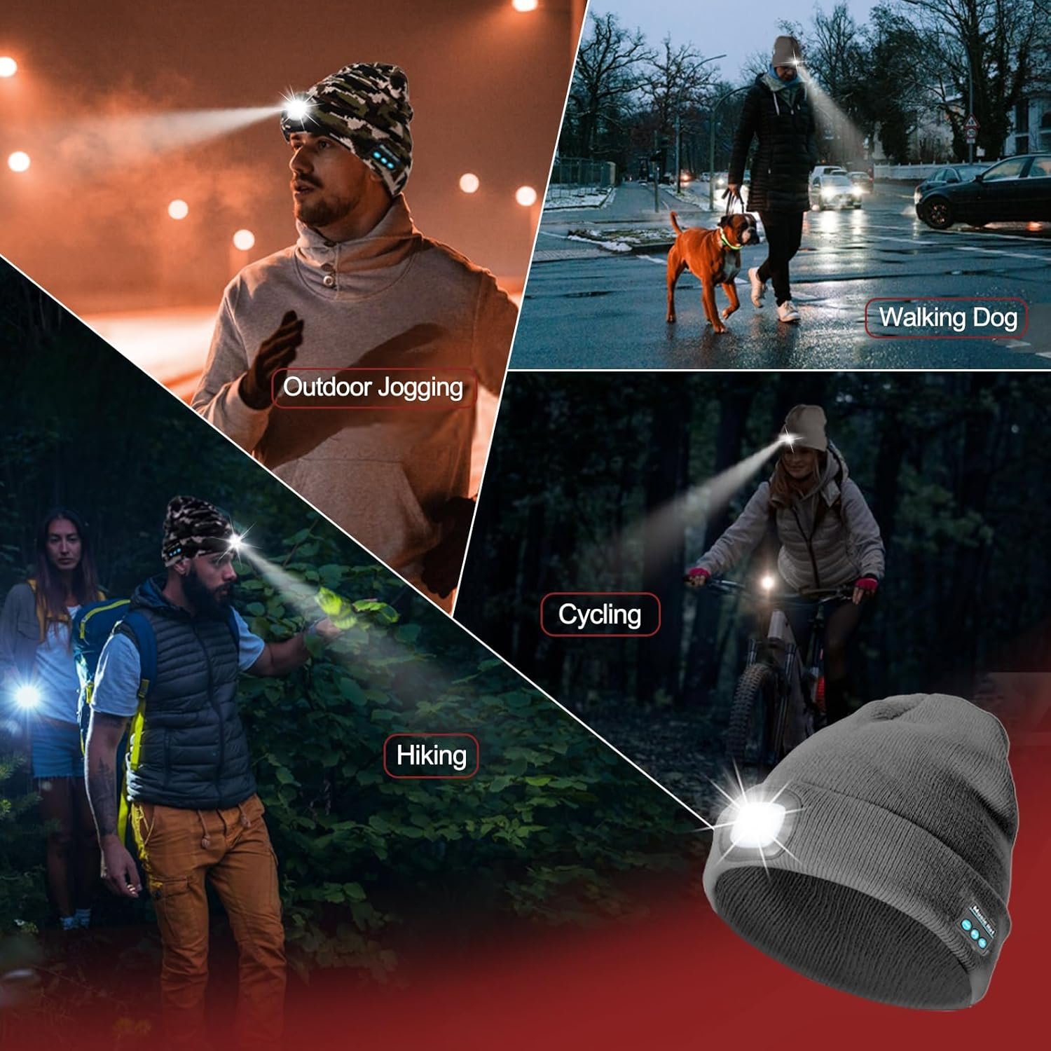 Rechargeable Bluetooth Music Unisex Beanie Hat with Light, Christmas Day Gifts for Men, Stocking Stuffers for Men, Adults, Teens, Dad, Father, Husband, Cool Gadget Gifts for Women, Winter, Gray - Image 7