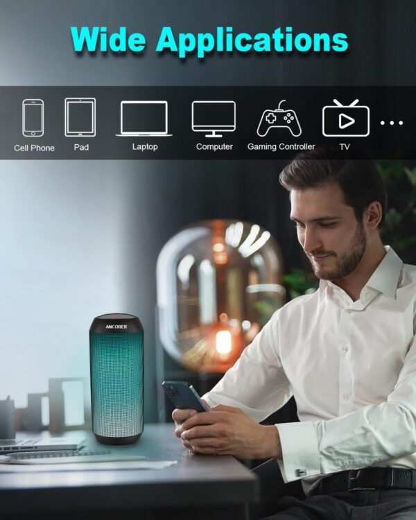 Bluetooth Speaker, Wireless Portable, HD Stereo Sound,with Cool Dynamic LED Lights, IPX4 Waterproof, BT5.3, Dual Surround Pairing, Him Her Man Teens Electronic Gadgets Gifts, for Outdoor Camping Party - Image 7