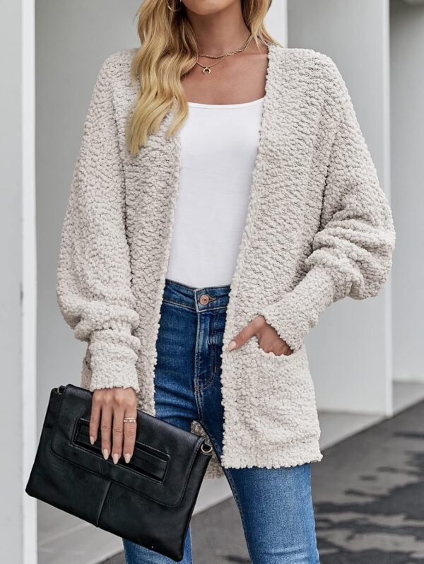 MEROKEETY Women's 2024 Winter Fuzzy Popcorn Batwing Sleeve Cardigan Knit Oversized Sherpa Sweater Coat - Image 7