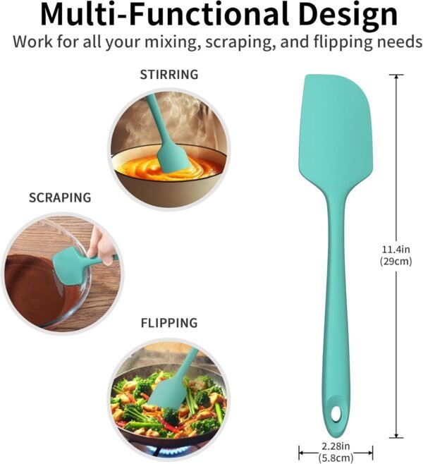 Kitchen Silicone Spatula Set, 600ºF High Heat Flex Silicone Large Scraper with Nonslip Handle for Cooking Mixing Baking Serving Stirring Flipping Non-stick Cookware (Aqua Sky) - Image 3