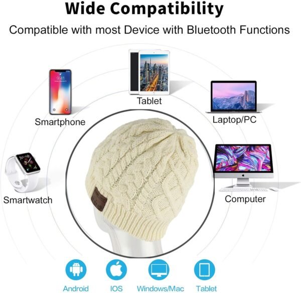 Wireless Beanie Hat Women Beanie Headphones V5.0 Wireless Beanie Headset Winter Cap Over Ear Music Handsfree Outdoor Sports Earphones with Mic Speaker Unisex Men Boys beanie hat - Image 7