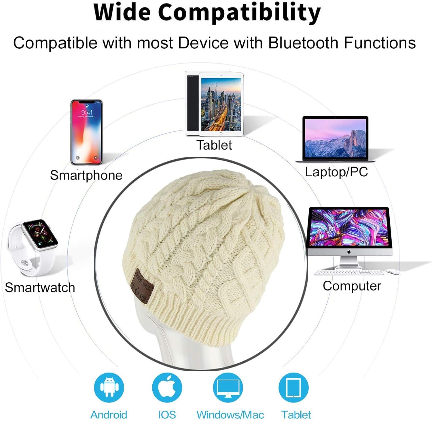 Wireless Beanie Hat Women Beanie Headphones V5.0 Wireless Beanie Headset Winter Cap Over Ear Music Handsfree Outdoor Sports Earphones with Mic Speaker Unisex Men Boys beanie hat - Image 7