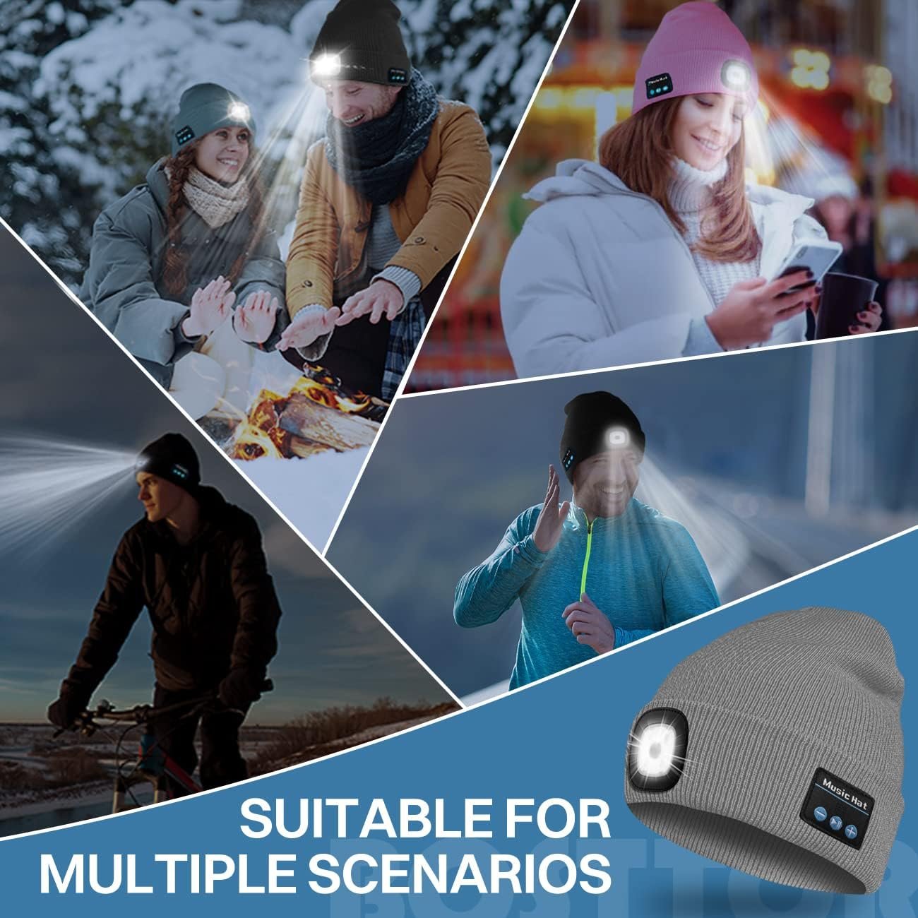 Bosttor Bluetooth Beanie Hat with Light, Headlamp Cap with Headphones and Built-in Speaker Mic, Gifts for Men Women Teen - Image 7