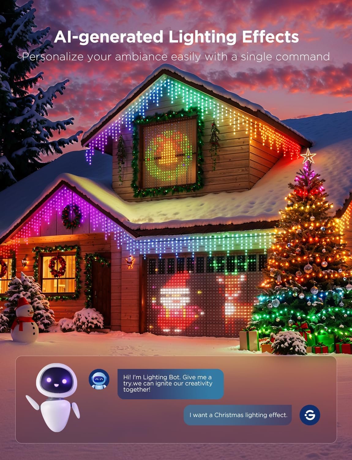 Govee Christmas Lights 2, RGBWIC 99FT 300LEDs Christmas Tree Lights with Shape Mapping Function, Smart Holiday String Lights for Christmas Decor, 130+ Preset Scenes, Voice and APP Control, Green Wire - Image 4