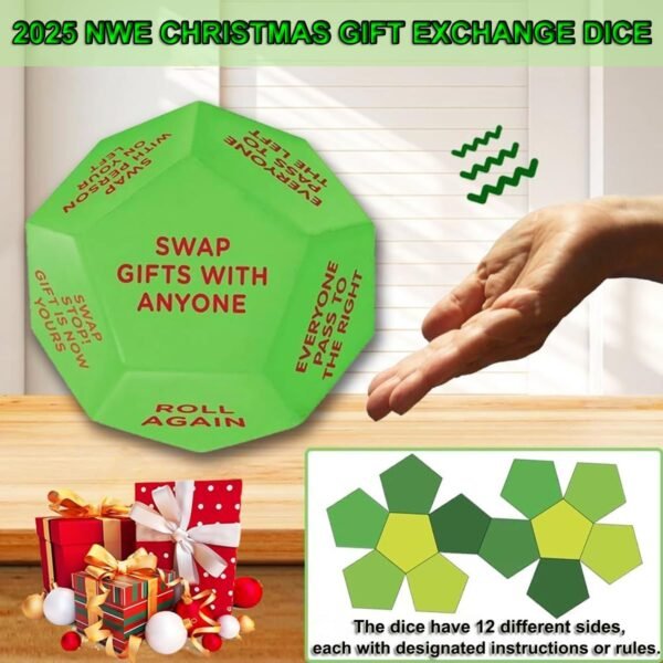 2025 New Santa Swap Gift Exchange Dice, Exchange Dice Game, Christmas Party Gift Exchange Dice Game, 12 Different Sides,3 * 3 * 3in High-Density Food-Grade Pu Material,Christmas Group Party Game - Image 5