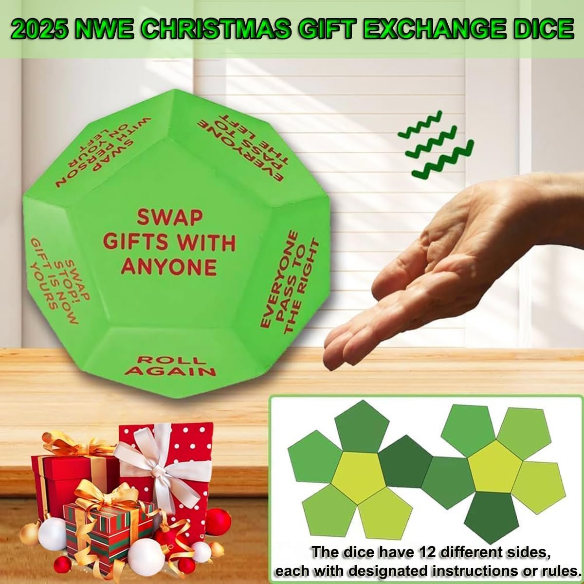 2025 New Santa Swap Gift Exchange Dice, Exchange Dice Game, Christmas Party Gift Exchange Dice Game, 12 Different Sides,3 * 3 * 3in High-Density Food-Grade Pu Material,Christmas Group Party Game - Image 5