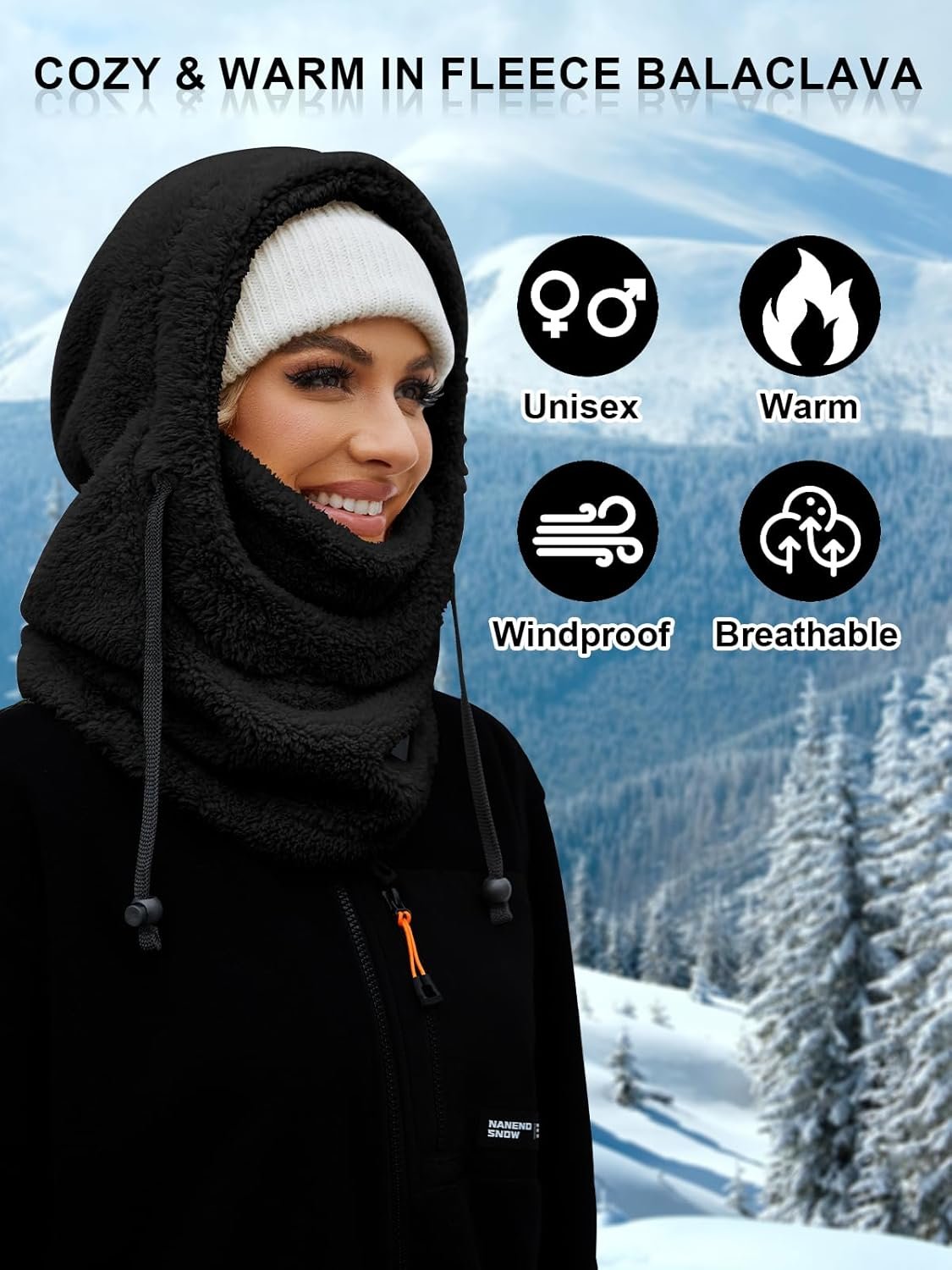 Balaclava Fleece Ski Mask for Men Women Winter Face Masks Windproof Hooded Scarf Cold Weather Hat Neck Warmer - Image 6