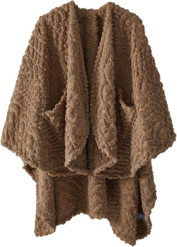 Royoliving Fuzzy Sherpa Wearable Fleece Blanket with Pockets for Adults, Ultra Soft Plush Shawl TV Throw Blankets (Brown, 58''x 64'') - Image 2