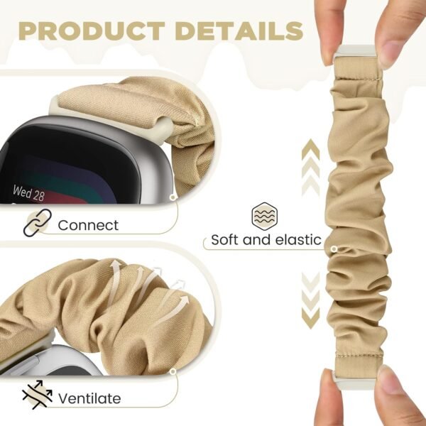 Scrunchie Bands Compatible with Fitbit Sense/Sense 2 / Versa 3 / Versa 4 for Women,4 Pack Elastic Nylon Scrunchy Replacement Strap Soft Stretchy Wristband for Fitbit Versa 3 Smart Watch - Image 4